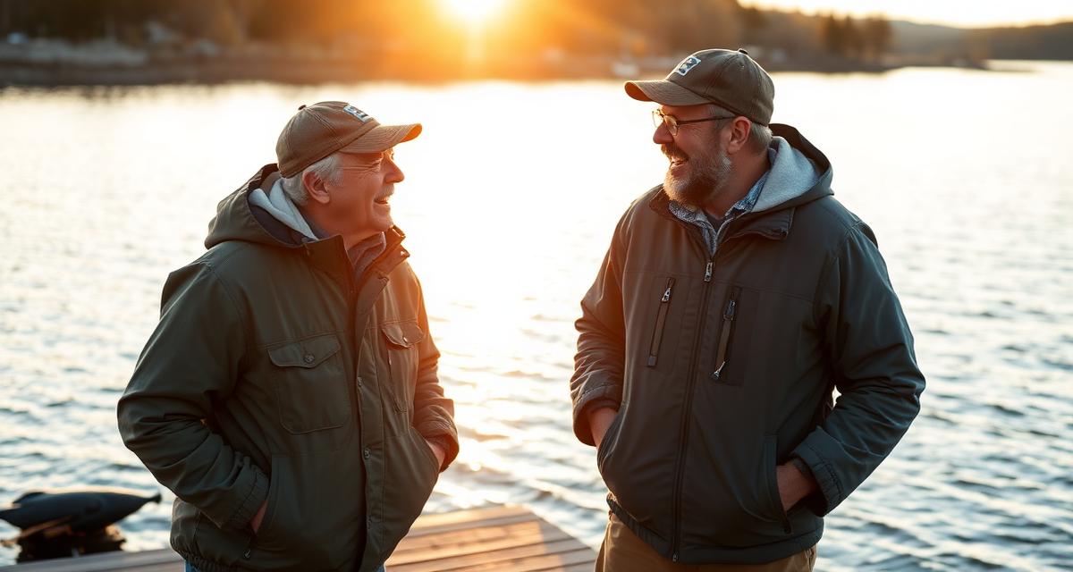 Two anglers on a boat at dusk